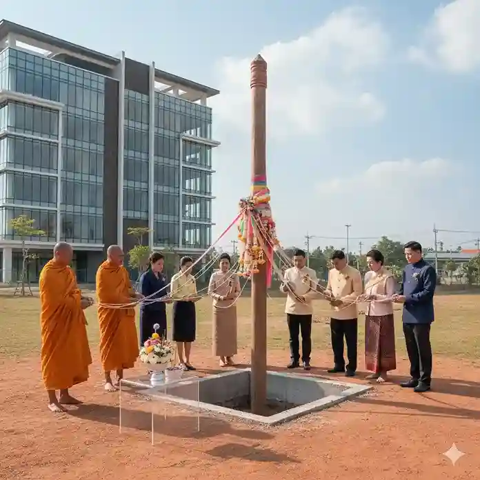 ภาพบุคคลทำพิธีเสาเอก